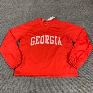 Georgia Bulldogs Jacket Womens Small Red Spell Out Windbreaker Oversized Light